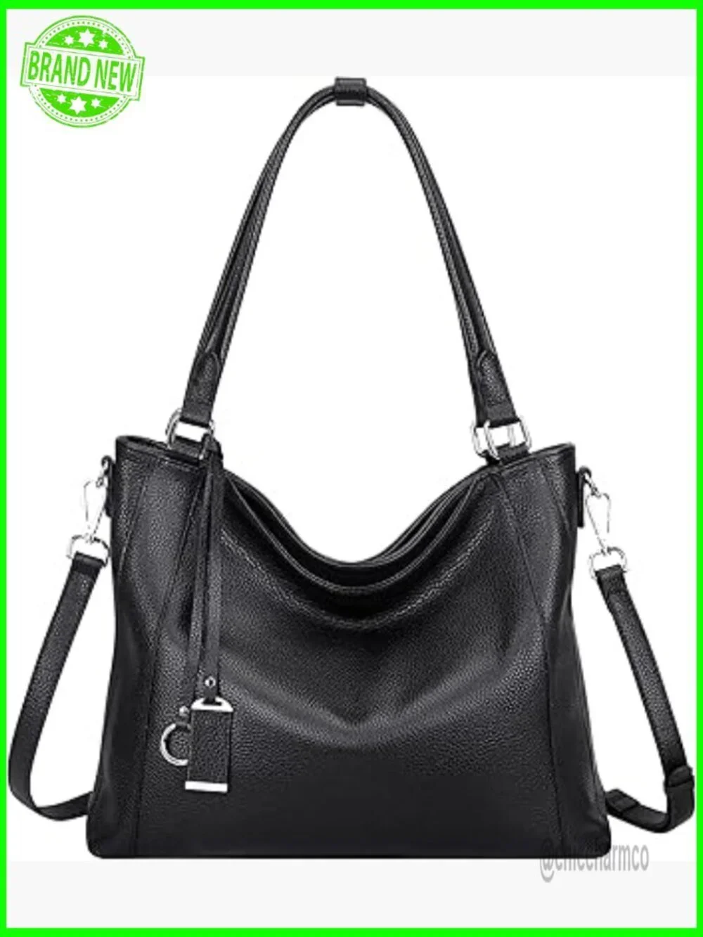 Large Genuine Leather Hobo Bag with Detachable Strap for Women